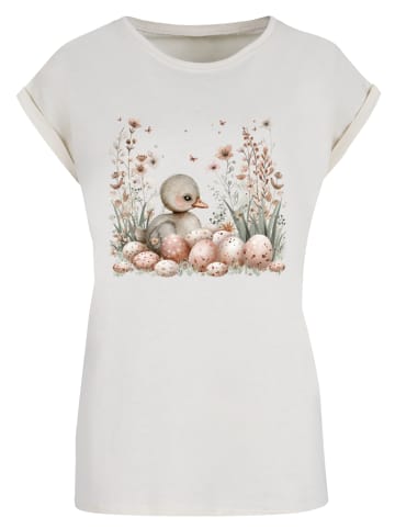 F4NT4STIC Extended Shoulder T-Shirt Ente Ostereier Blumen Küken in Whitesand