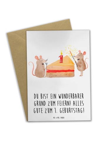 Mr. & Mrs. Panda Glückwunschkarte 1. Geburtstag Feiern mit Spruch in Weiß