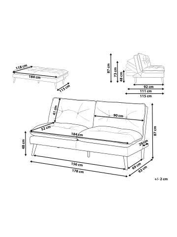 Beliani Schlafsofa YILA in Braun - (W) 178 x (H) 87 x (L) 92 cm