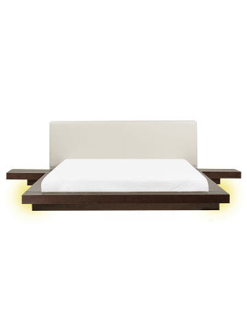 Beliani Doppelbett ZEN in Braun/Weiß - (W) 308 x (H) 86 x (L) 229 cm