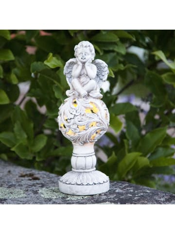STAR Trading Solar Figur ,Angel, Engel in Stein-Optik, Dämmerungssensor, LED warmw