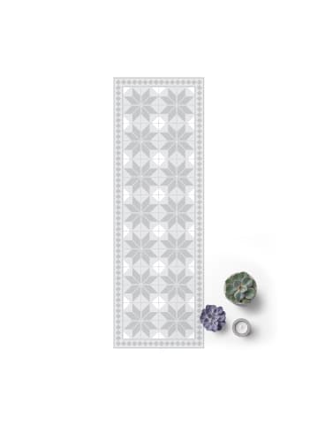 WALLART Vinyl-Teppich - Geometrische Fliesen Sternblume mit Bordüre in Grau