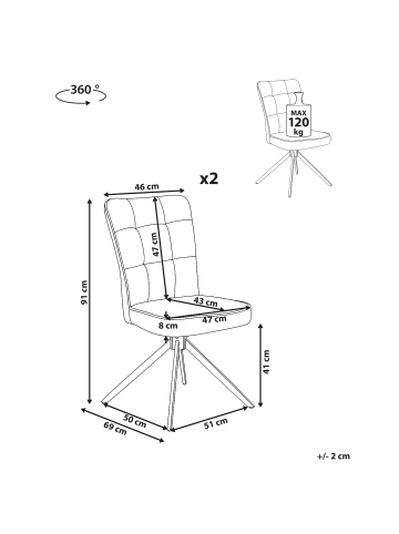 Beliani 2er-Set Esszimmerstuhl RYAN in Beige/Schwarz