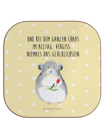 Mr. & Mrs. Panda Untersetzer Chinchilla Blume mit Spruch in Gelb Pastell