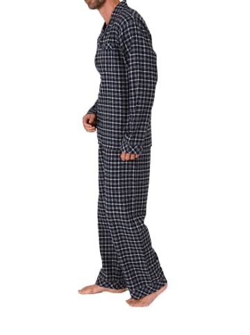 NORMANN Flanell Pyjama Schlafanzug zum durchknöpfen - 70106 in grau