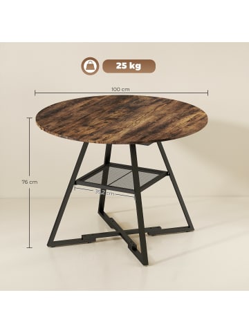 HOMCOM Esstisch-100L x 100B x 76H cm-Rustikal-Braun