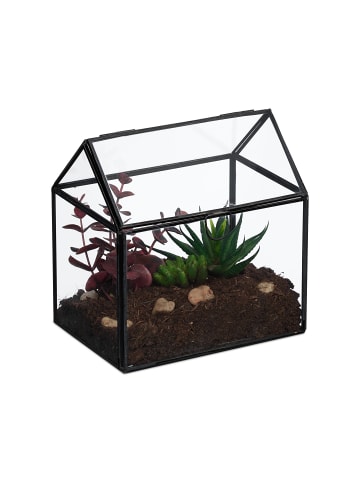 relaxdays Pflanzenterrarium "Haus" in Schwarz - (B)16 x (H)16 x (T)11,5 cm