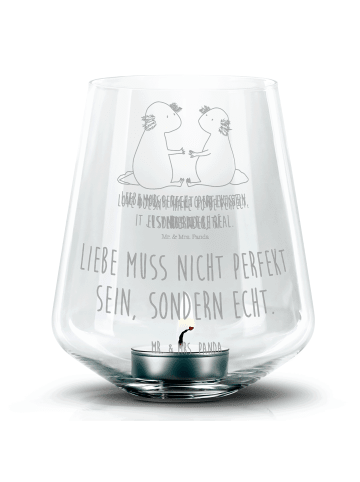 Mr. & Mrs. Panda Gravur Windlicht Axolotl Liebe mit Spruch in Transparent