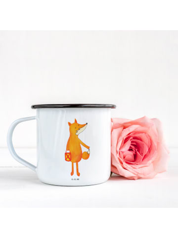 Mr. & Mrs. Panda XL Emaille Tasse Fuchs Laterne ohne Spruch in Weiß