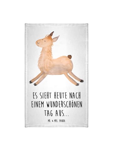Mr. & Mrs. Panda Gästehandtuch Lama Springen mit Spruch in Weiß