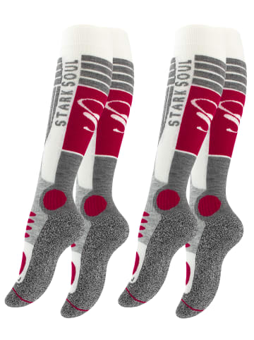 Stark Soul® Ski & Snowboard Socken 2 Paar, mit Spezialpolsterung in Wollweiss/Grau/Rot