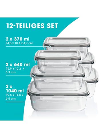 Gourmetmaxx GOURMETmaxx Glas-Frischhaltedosen Klick-it mit Mikrowellenventil - 12-tlg. - gra