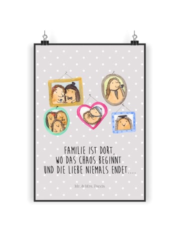 Mr. & Mrs. Panda Bild Igel Familie mit Spruch in Grau Pastell