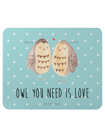 Mr. & Mrs. Panda Mouse Pad Eulen Liebe mit Spruch in Türkis Pastell