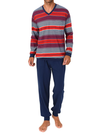 NORMANN Langarm Schlafanzug Pyjama Bündchen Streifen auch in Übergröße in rot