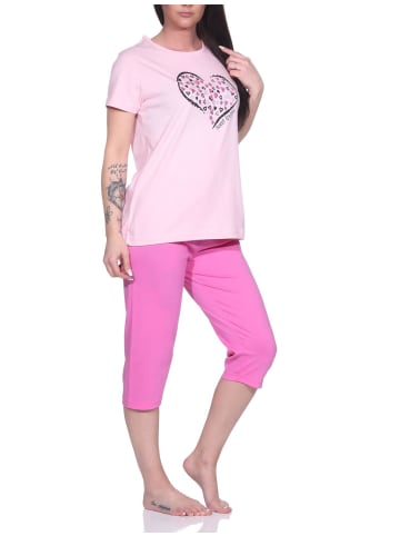 NORMANN Capri Schlafanzug Capri Pyjama HerzchenMuster - 79910 in rosa