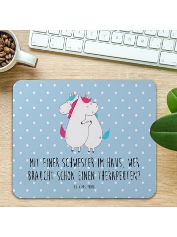 Mr. & Mrs. Panda Mauspad Schwester Glück mit Spruch in Blau Pastell