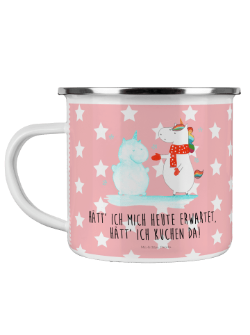 Mr. & Mrs. Panda Camping Emaille Tasse Einhorn Schneemann mit Sp... in Rot Pastell