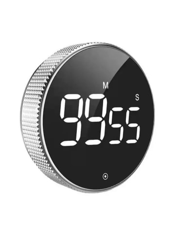 relaxdays Küchentimer "digital" in Silber/ Schwarz- (Ø)7,5 x (T)3 cm