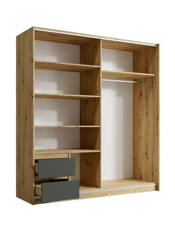 Feldmann-Wohnen Schwebetürenschrank Uriel graphit grau / Eiche Artisan 180 / 59 / 198cm