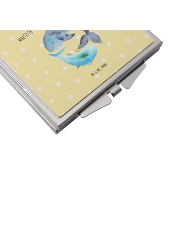 Mr. & Mrs. Panda Kosmetikspiegel Walfisch Thunfisch mit Spruch in Gelb Pastell