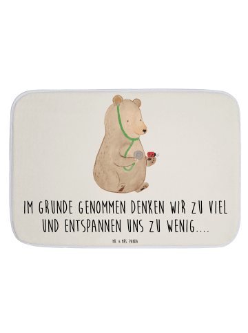 Mr. & Mrs. Panda Badeteppich Bär Arzt mit Spruch in Weiß