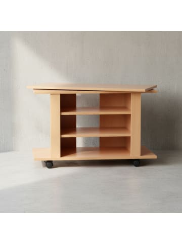 KADIMA DESIGN TV HiFi Bank aus Buchenholz, modern, drehbar und rollbar, mit 3 Ebenen