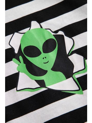 MOKIDA Gestreiftes Baumwoll-T-Shirt in schwarz