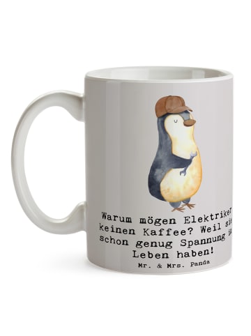 Mr. & Mrs. Panda Kaffeetasse Elektriker Witz mit Spruch in Grau Pastell