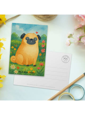 Mr. & Mrs. Panda Postkarte Mops Design ohne Spruch in Weiß
