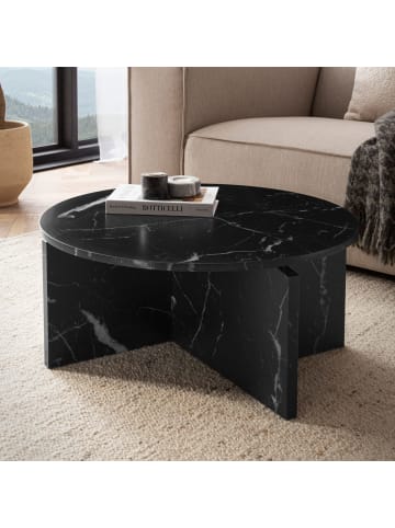 KADIMA DESIGN Couchtisch 70x70x33 cm Sofatisch in Marmor-Optik Modern, in Schwarz