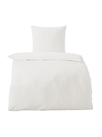 Traumschloss Seersucker Sommer Bettwäsche uni weiß in weiß