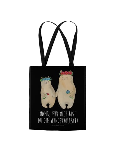 Mr. & Mrs. Panda Einkaufstasche Bären mit Blumenkranz mit Spruch in Schwarz