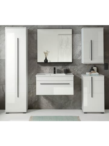 Furn.Design Badmöbel-Set weiß Hochglanz schwarz 190 cm, Badkombination mit Waschbecken