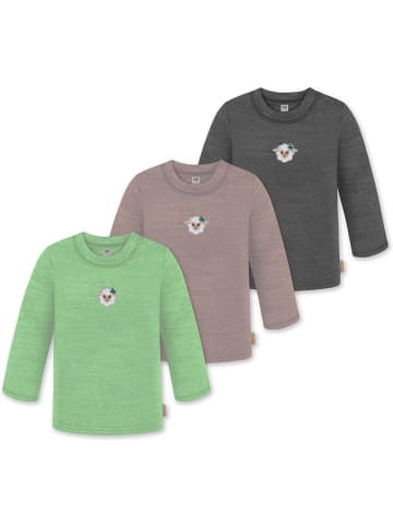 Normani Outdoor Sports 3er Pack Baby Merino Longsleeve Taupo in Anthrazit/Rosa/Grün