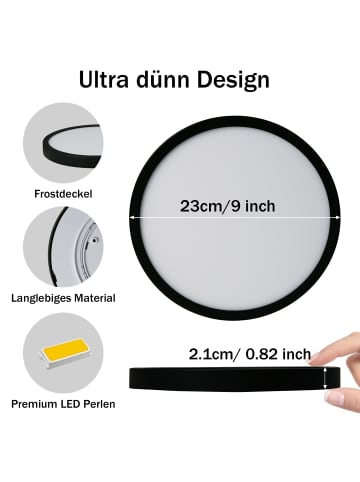 ZMH LED Deckenleuchte flach rund in schwarz 24W Flurlampe 4000K neutralweiß Ø23cm