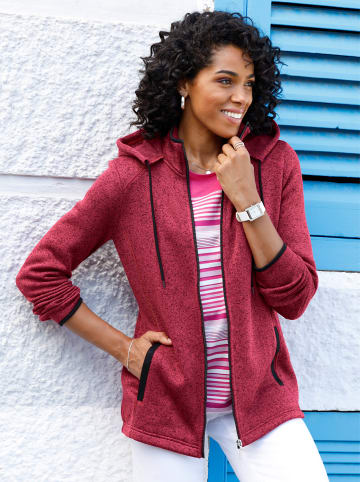 Sieh an! Strickfleece-Jacke in fuchsia-schwarz-meliert