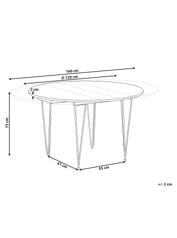 Beliani Esszimmertisch LOUISE in Braun/Schwarz - (W) 120 x (H) 75 x (L) 120 cm