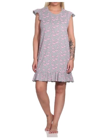 NORMANN Kurzarm Nachthemd Herz - 79390 in grau