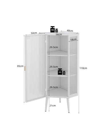 ABRIHOME Eckschrank in Schwarz 110 cm mit 3 Glastüren und Ablageböden