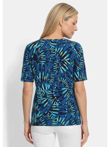 GOLDNER Baumwollshirt mit femininen Blüten in blau / türkis / gemustert