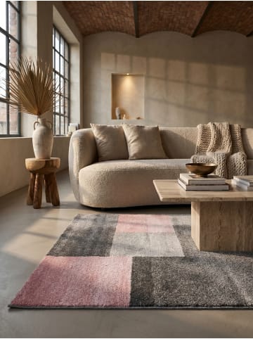 KADIMA DESIGN Teppich Kurzflor Waschbar Karo SOLDA Strapazierfähig OEKO-TEX in Pink