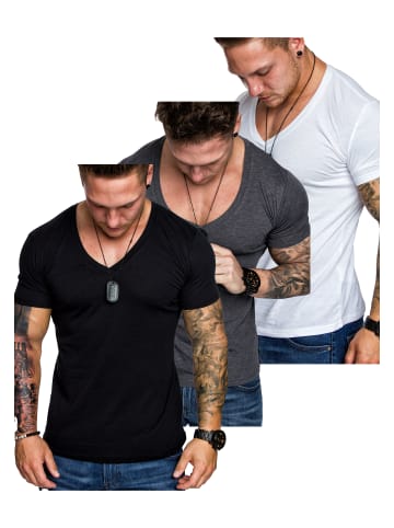 Amaci&Sons Herren 3er-Pack T-Shirts 3. EUGENE in (Schwarz + Weiß + Anthrazit)