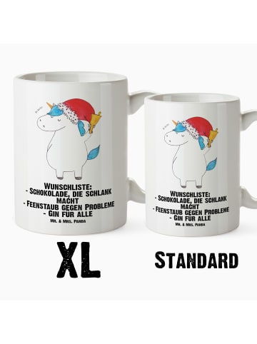 Mr. & Mrs. Panda Große Teetasse Einhorn Weihnachtsmann mit Spruch in Weiß