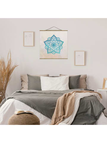 WALLART Stoffbild - Mandala Hamsahand Lotus Set gold blau in Türkis