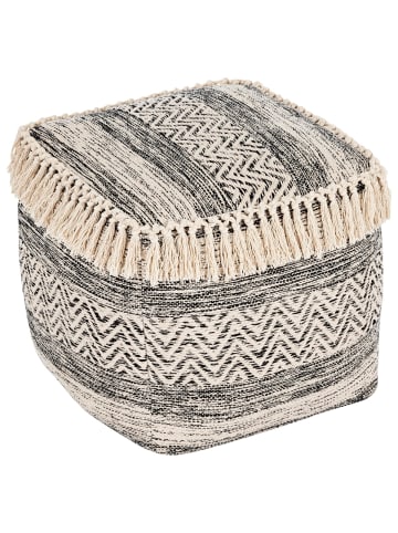 Pureday Pouf mit Fransen Malte, Creme/Schwarz