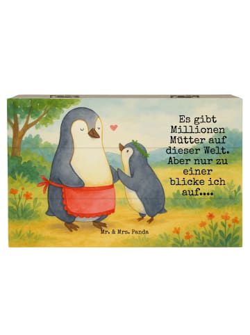 Mr. & Mrs. Panda Holzkiste Pinguin mit Kind Design mit Spruch in Weiß