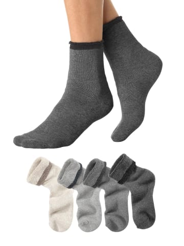 LAVANA basic Kuschelsocken in 1x beige, 1x grau, 1x hellgrau, 1x anthrazit