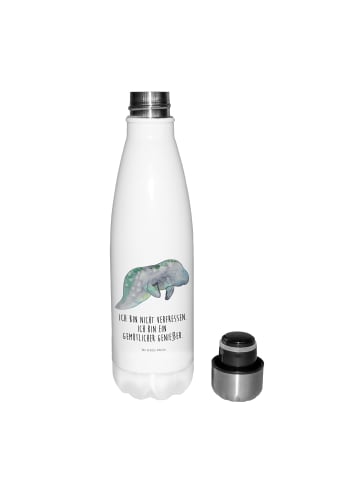 Mr. & Mrs. Panda Teeflasche Seekuh Chillen mit Spruch in Weiß