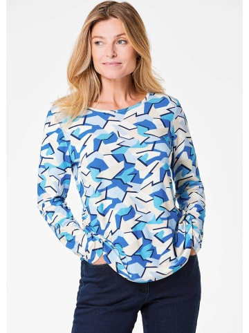 GOLDNER Kurzgröße:  Langarm Viskose-Jersey Shirt mit Print in blau / gemustert